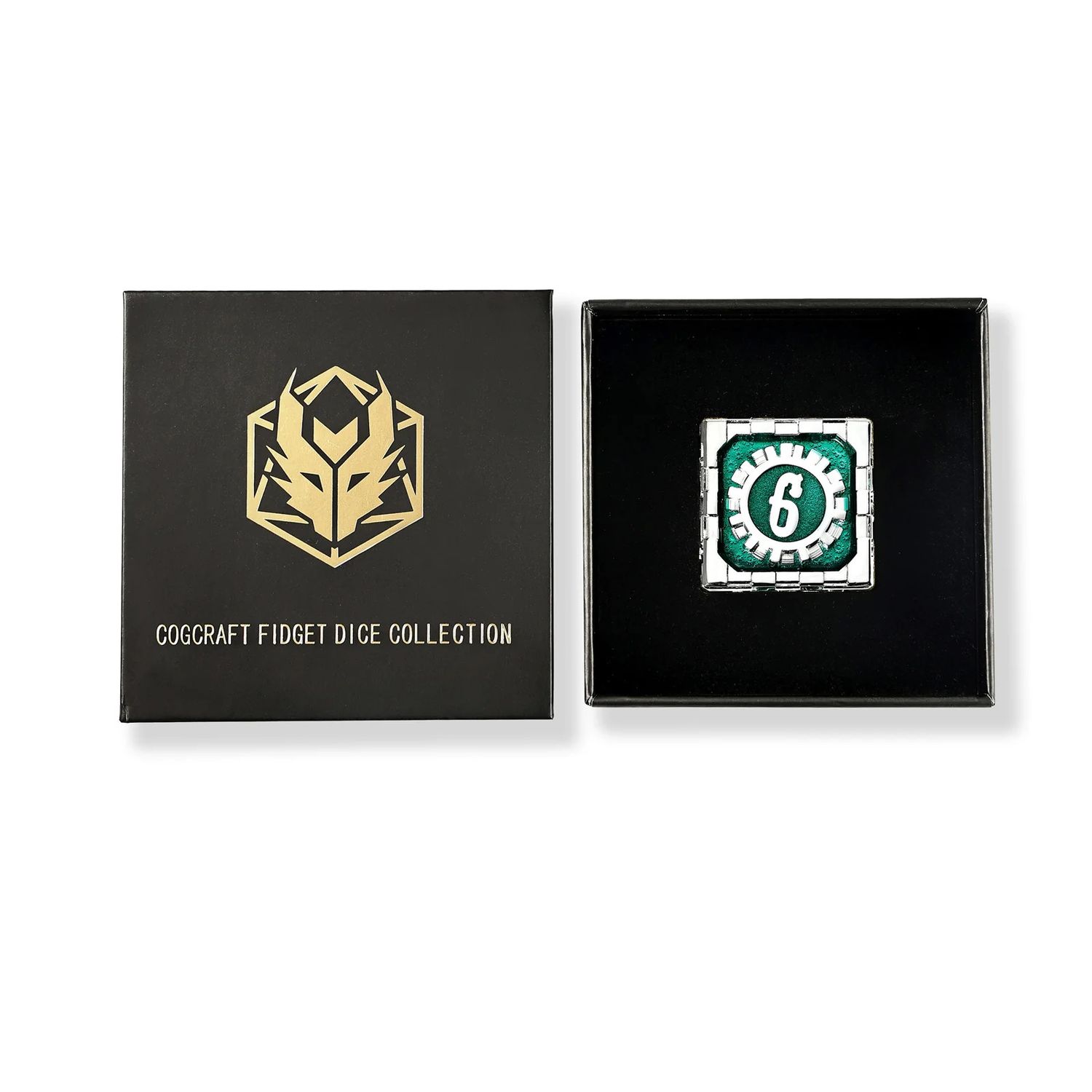 Cogcraft Fidget D6 - Time Machine - Green &amp; Silver