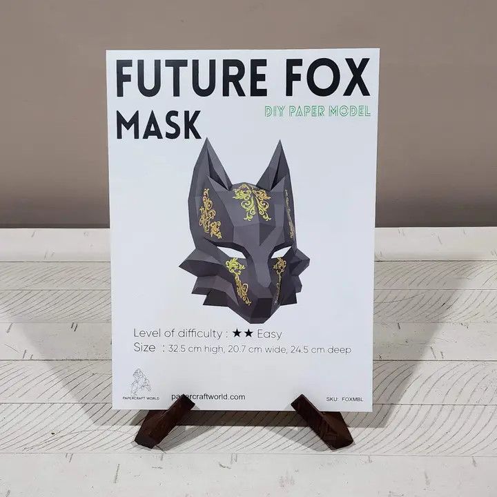 3D PaperCraft: Futuristic Fox Mask - Black