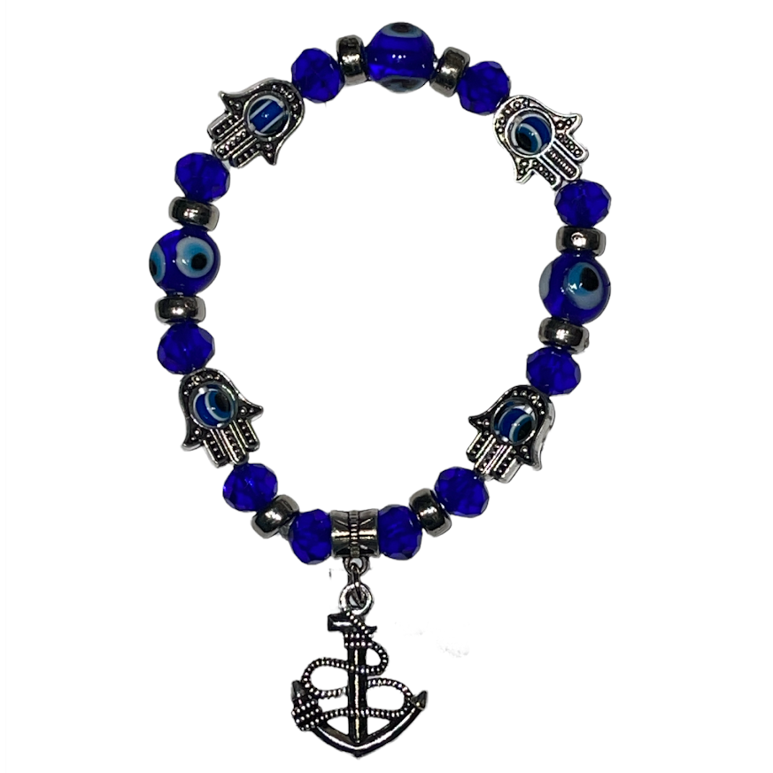 Evil Eye Bracelet with Hamsa Hand and Anchor Charm