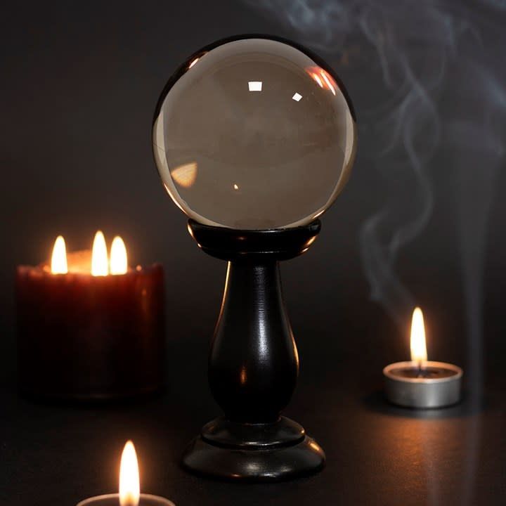 Small Smoke Grey Crystal Ball On Stand