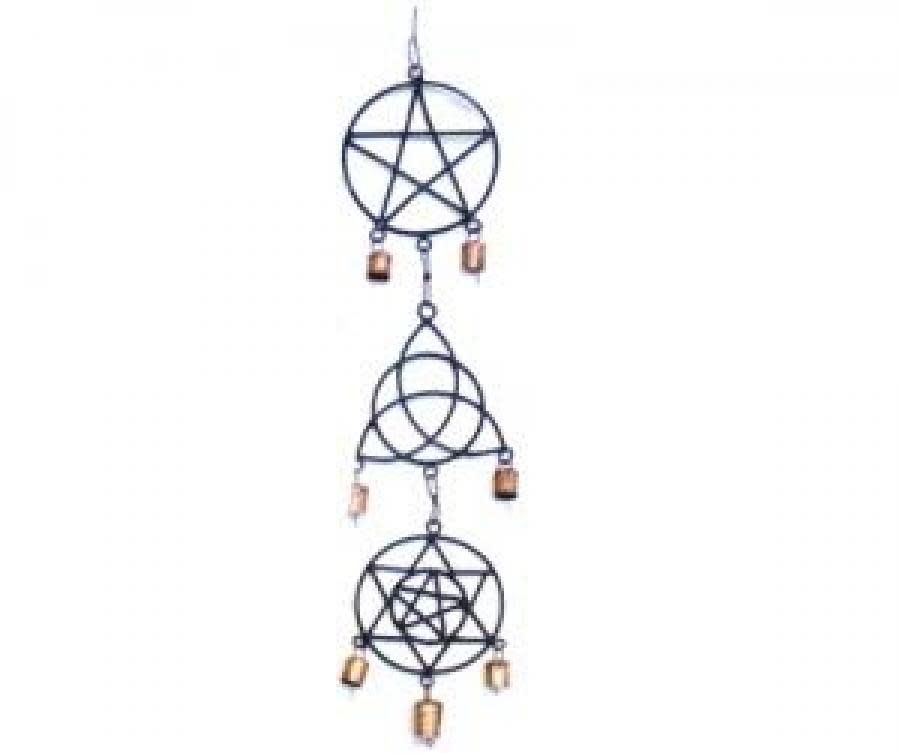 Pentacle, Triquetra &amp; 6 point Star w/Pentacle Wind Chime