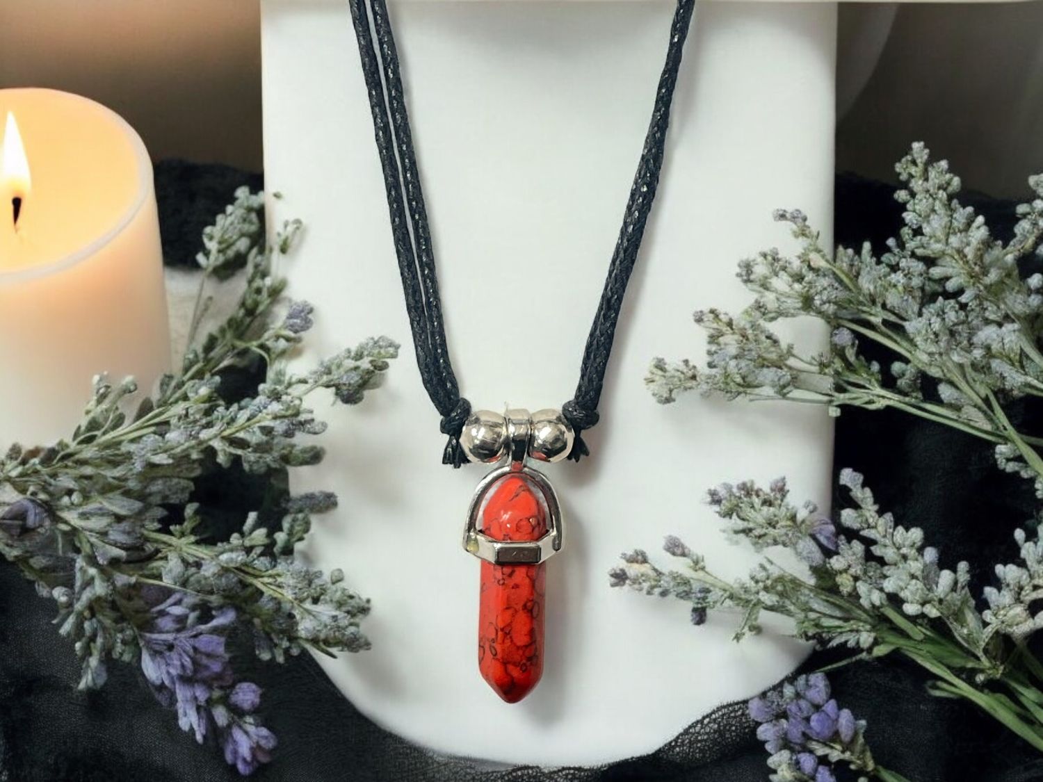 Red Howlite (Dyed) Double Pointed Stone Pendant Necklace