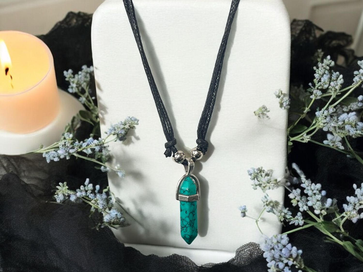 Blue/Turquoise Howlite (Dyed) Double Pointed Stone Pendant Necklace