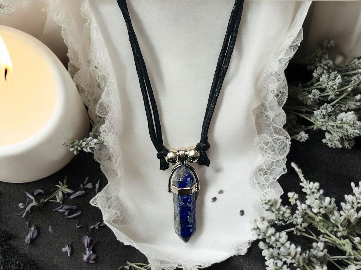 Lapis Lazuli Double Pointed Stone Pendant Necklace