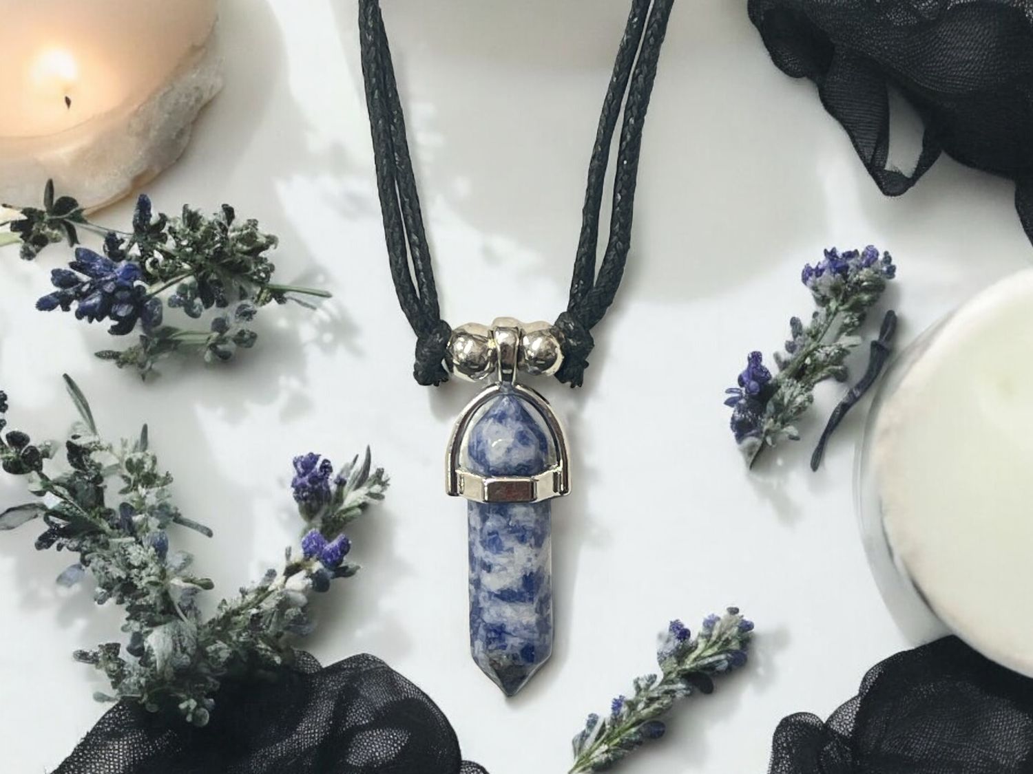 Sodalite Double Pointed Stone Pendant Necklace