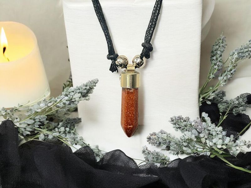 Goldstone Double Pointed Stone Pendant Necklace