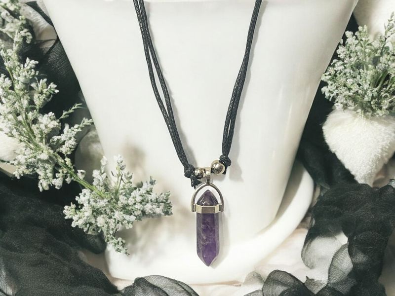 Amethyst Double Pointed Stone Pendant Necklace