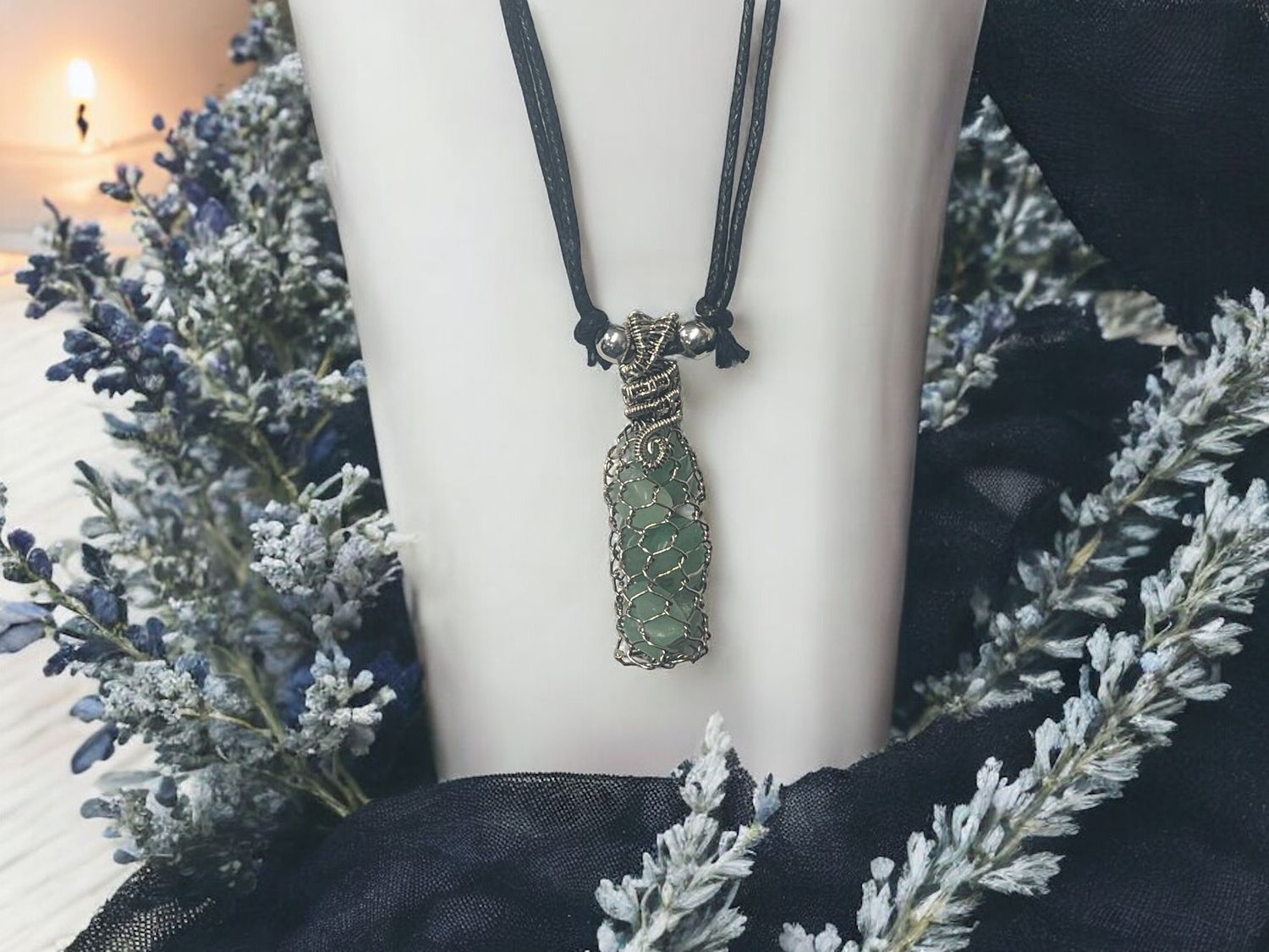 Basket Weave Green Aventurine Chip Necklace