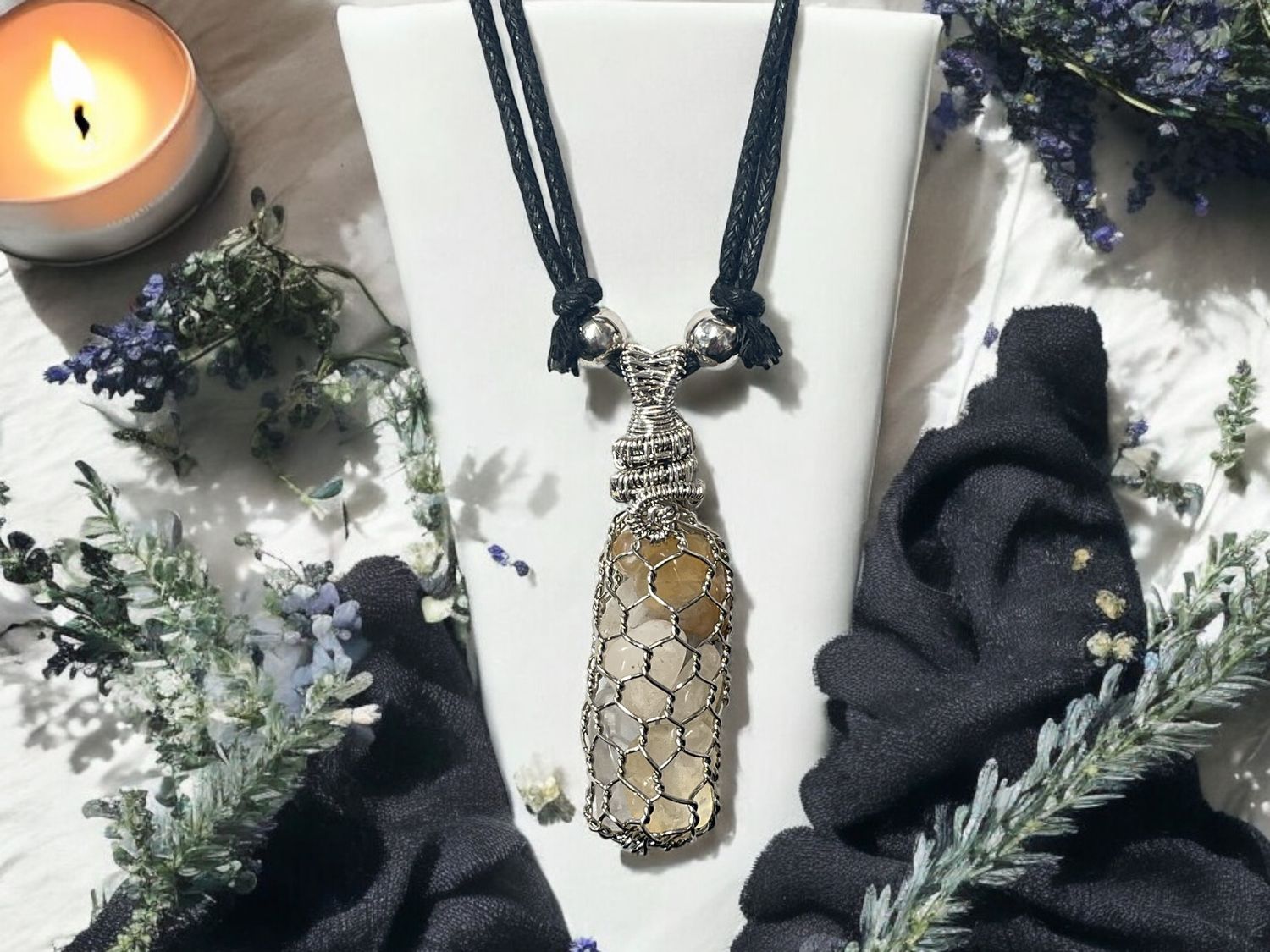 Basket Weave Citrine Chip Necklace