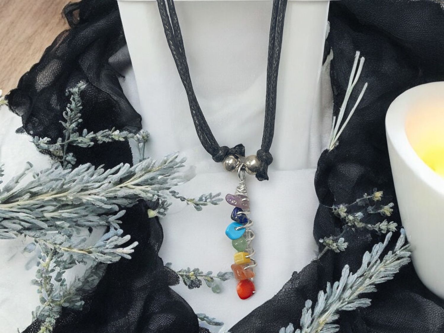 Chakra on Quartz Wire Wrapped Pendant Necklace