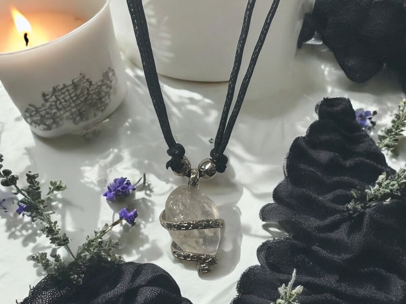Clear Quartz Wrapped Pendant Necklace