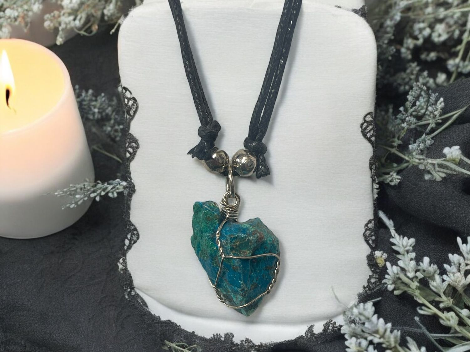 Raw Chrysocolla Wrapped Pendant Necklace