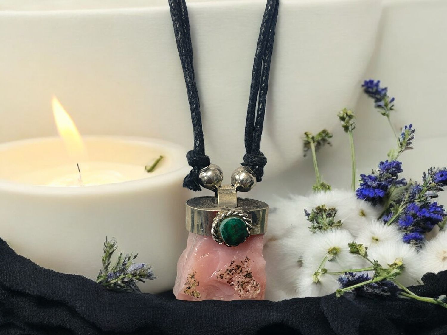 Raw Pink Opal Wrapped Pendant Necklace