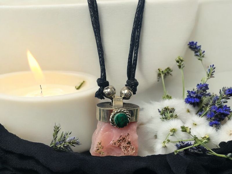 Raw Pink Opal Wrapped Pendant Necklace