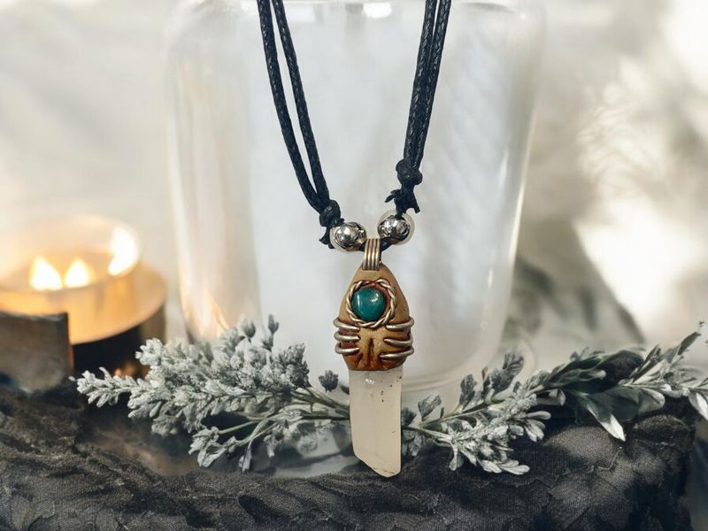 Quartz with Wood Wrapped Pendant Necklace