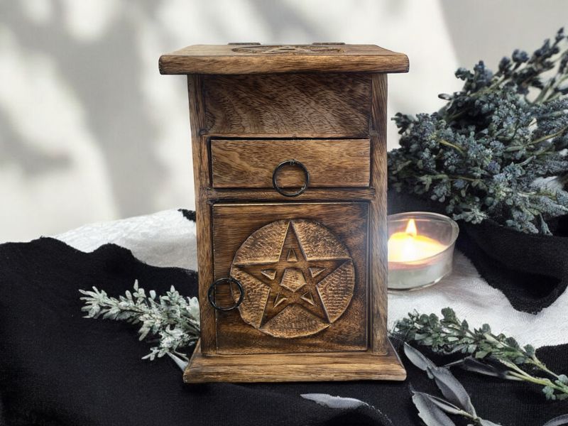 Pentacle Wooden Altar Herb Box