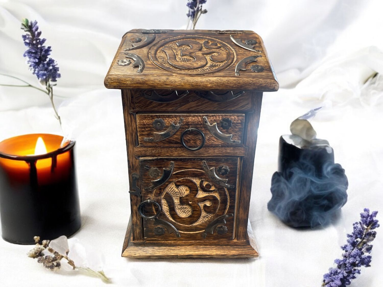 OM Wooden Altar Herb Box