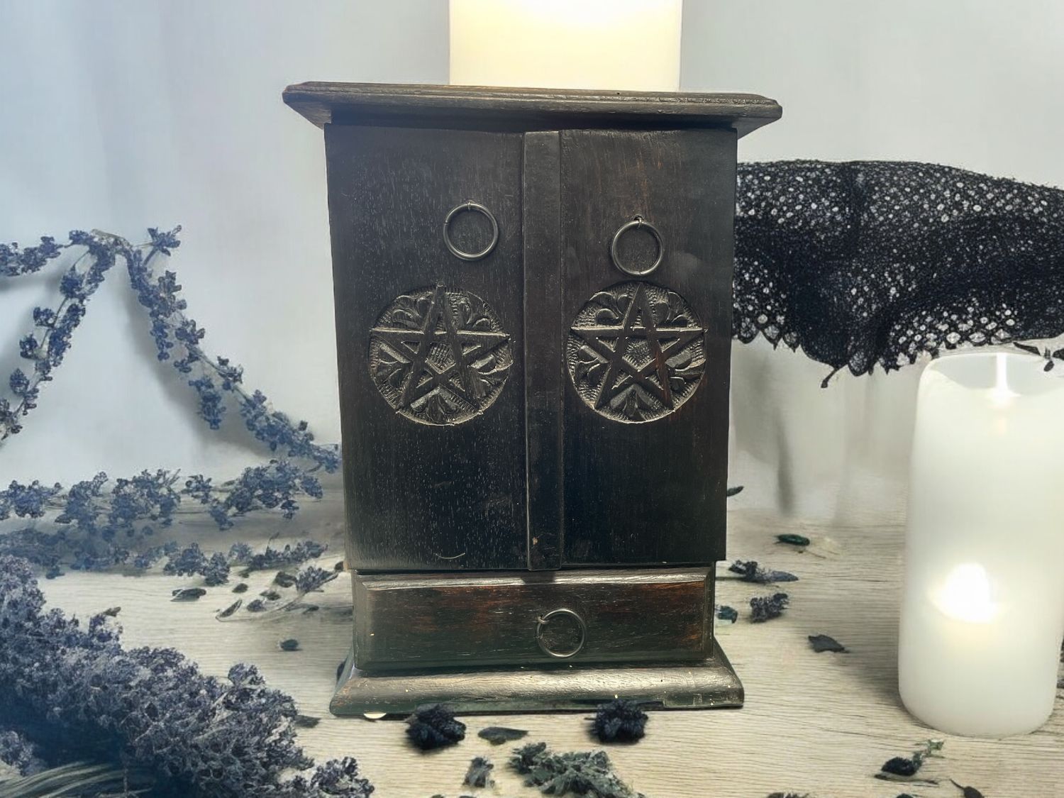 Black Pentacle Wooden Altar Herb Box