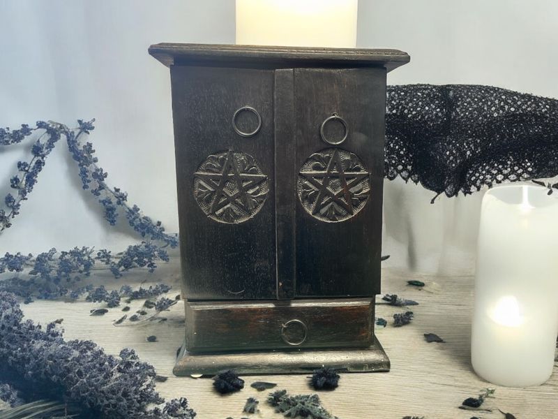 Black Pentacle Wooden Altar Herb Box