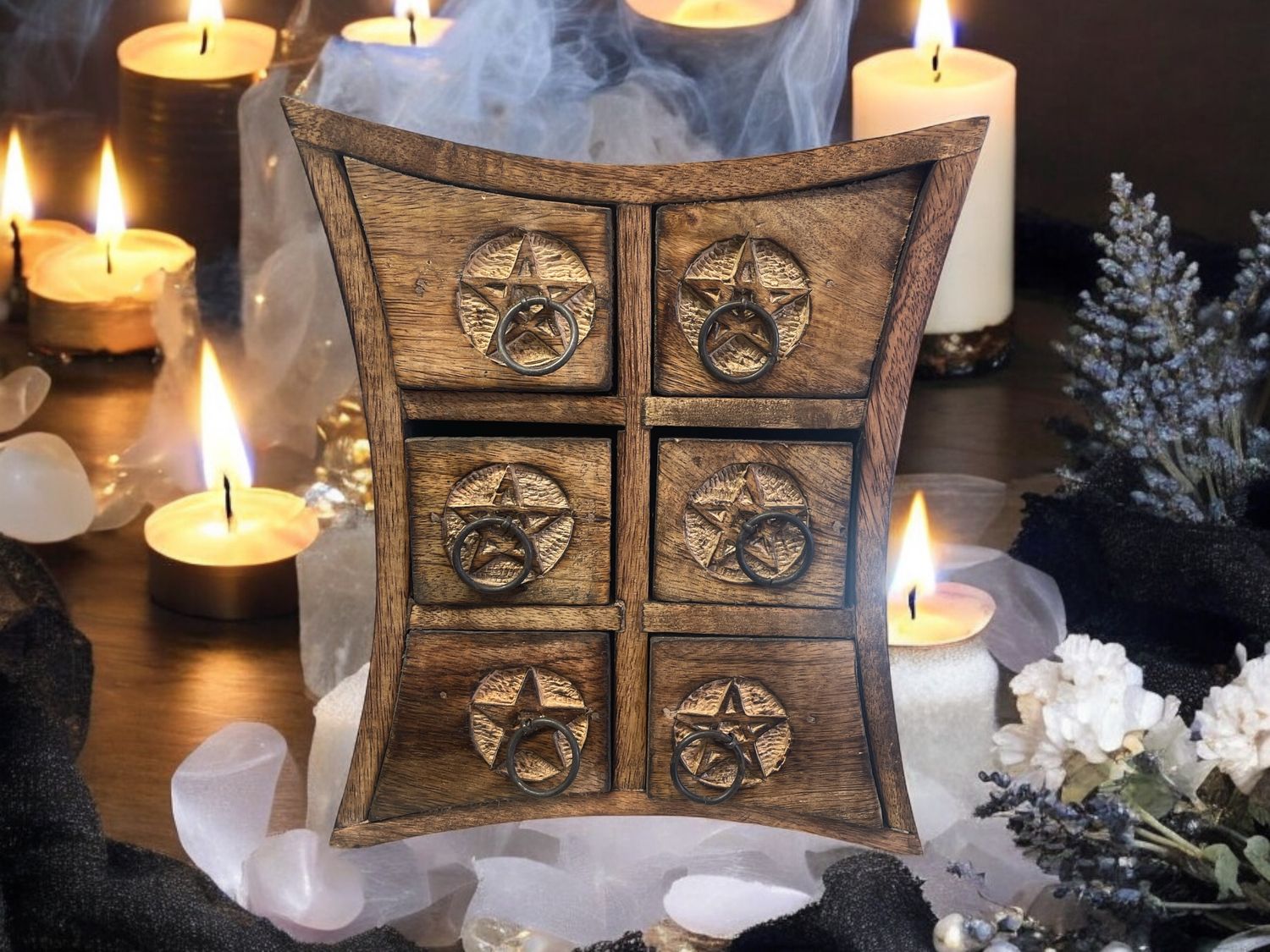 Witchy Vintage Pentacle Wooden Altar Herb Cupboard