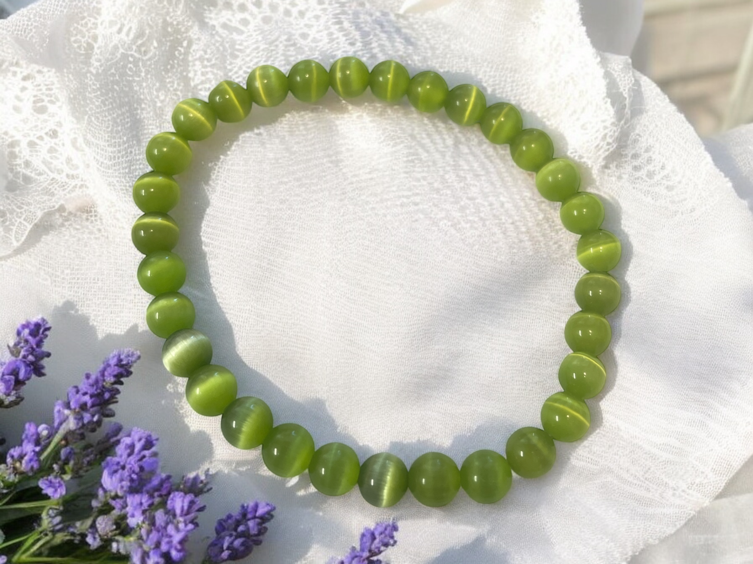 Green Cats Eye Bracelet 6 mm