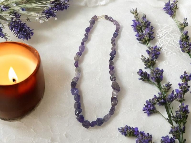 Amethyst Tumbled Stone Necklace 16&quot;
