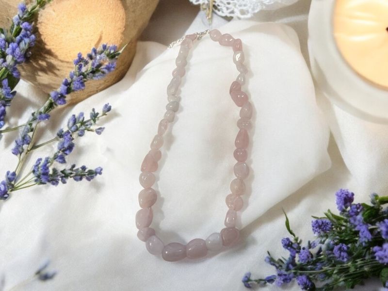 Rose Quartz Tumbled Stone Necklace 16&quot;
