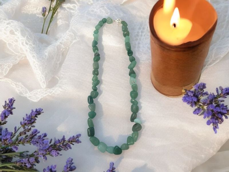 Green Aventurine Tumbled Stone Necklace 16&quot;