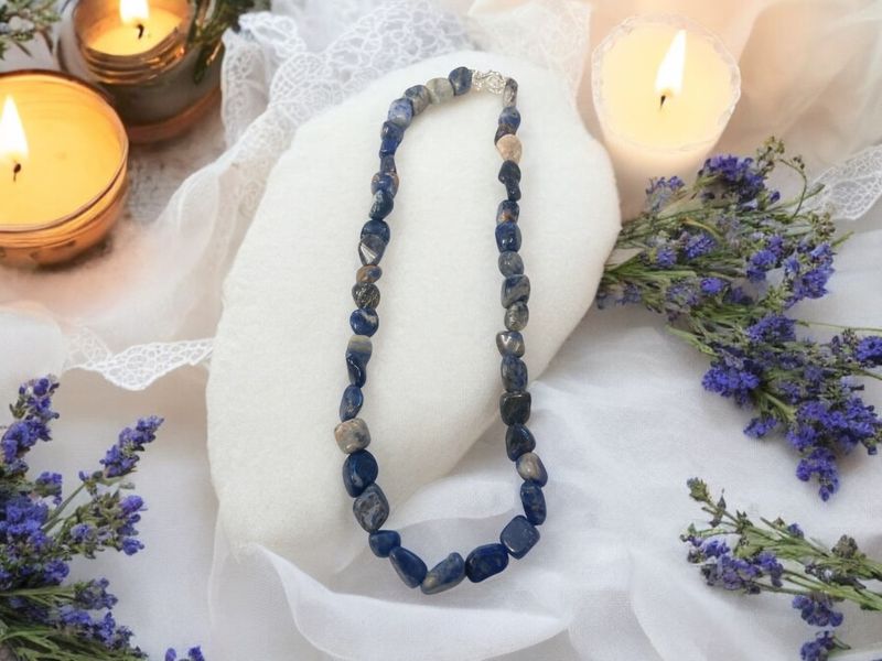 Sodalite Tumbled Stone Necklace 16&quot;