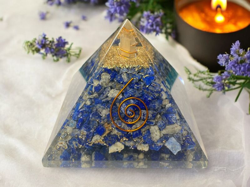 Lapis Lazuli Gemstone Orgonite Pyramid with Reiki Symbol
