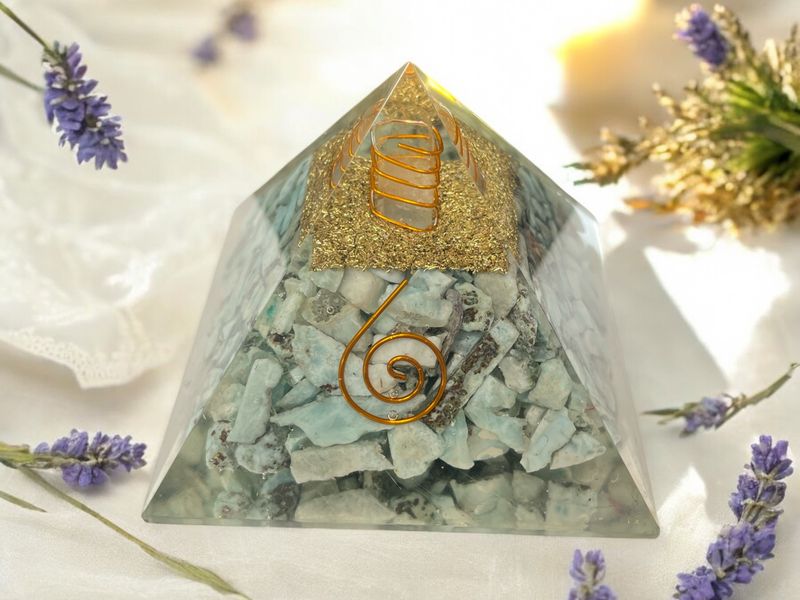 Amazonite Gemstone Orgonite Pyramid with Reiki Symbol