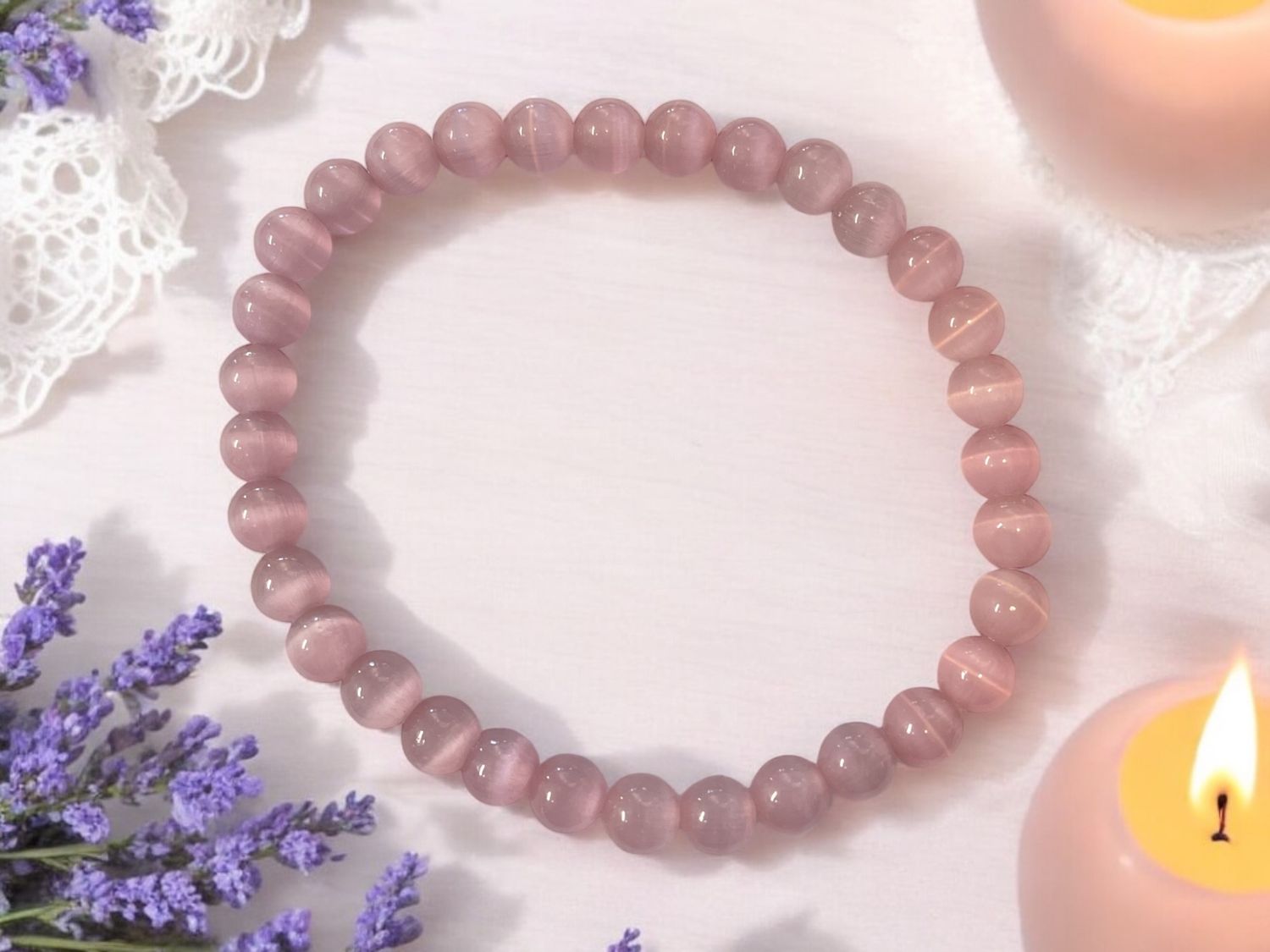 Pink Cats Eye Bracelet 6 mm