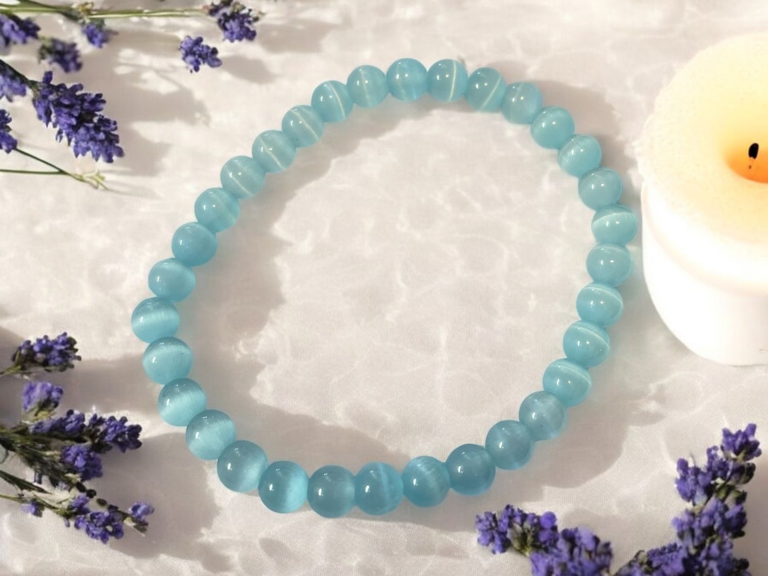 Light Blue Cats Eye Bracelet 6 mm