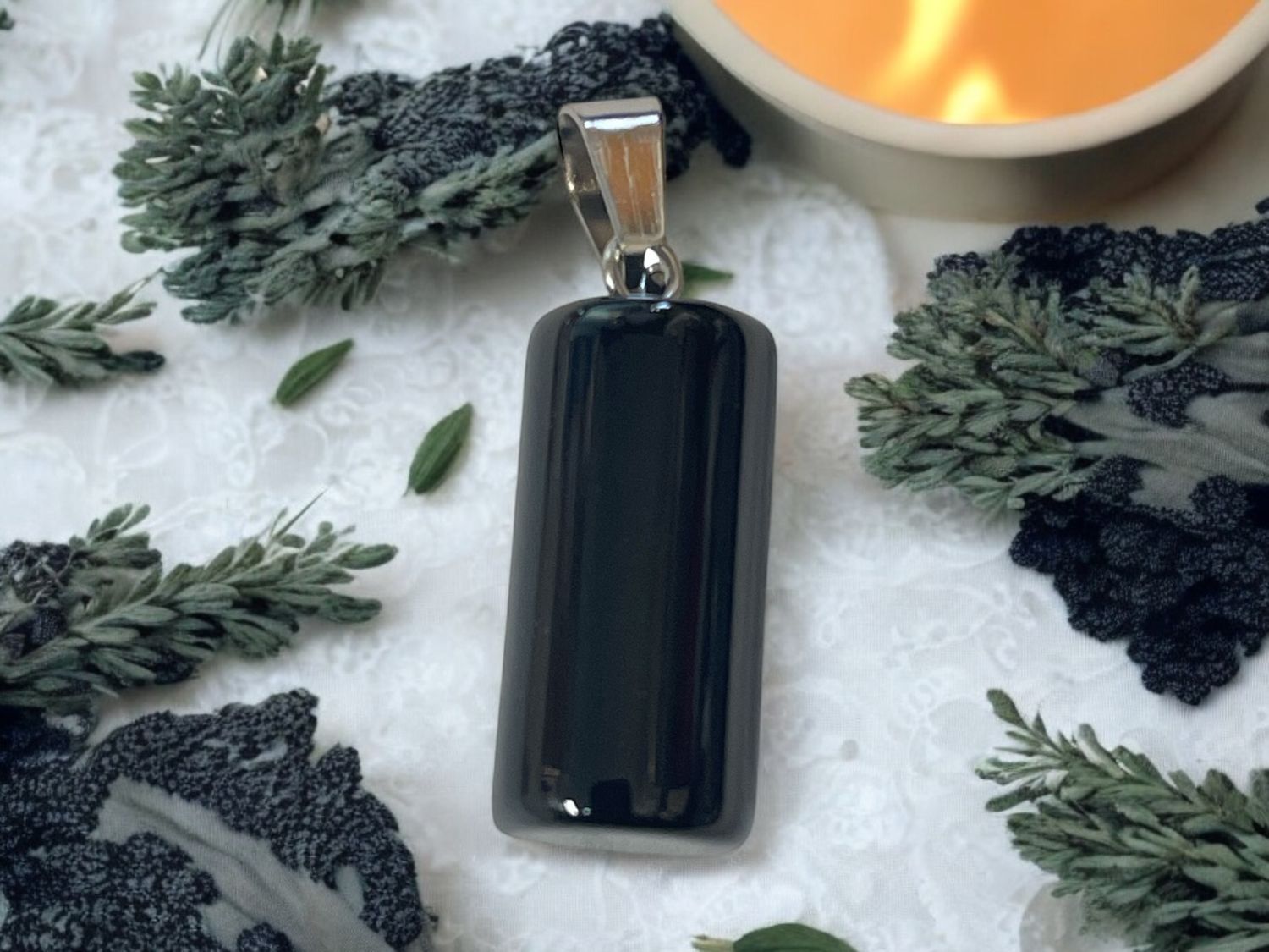 Black Obsidian Cylinder Pendant