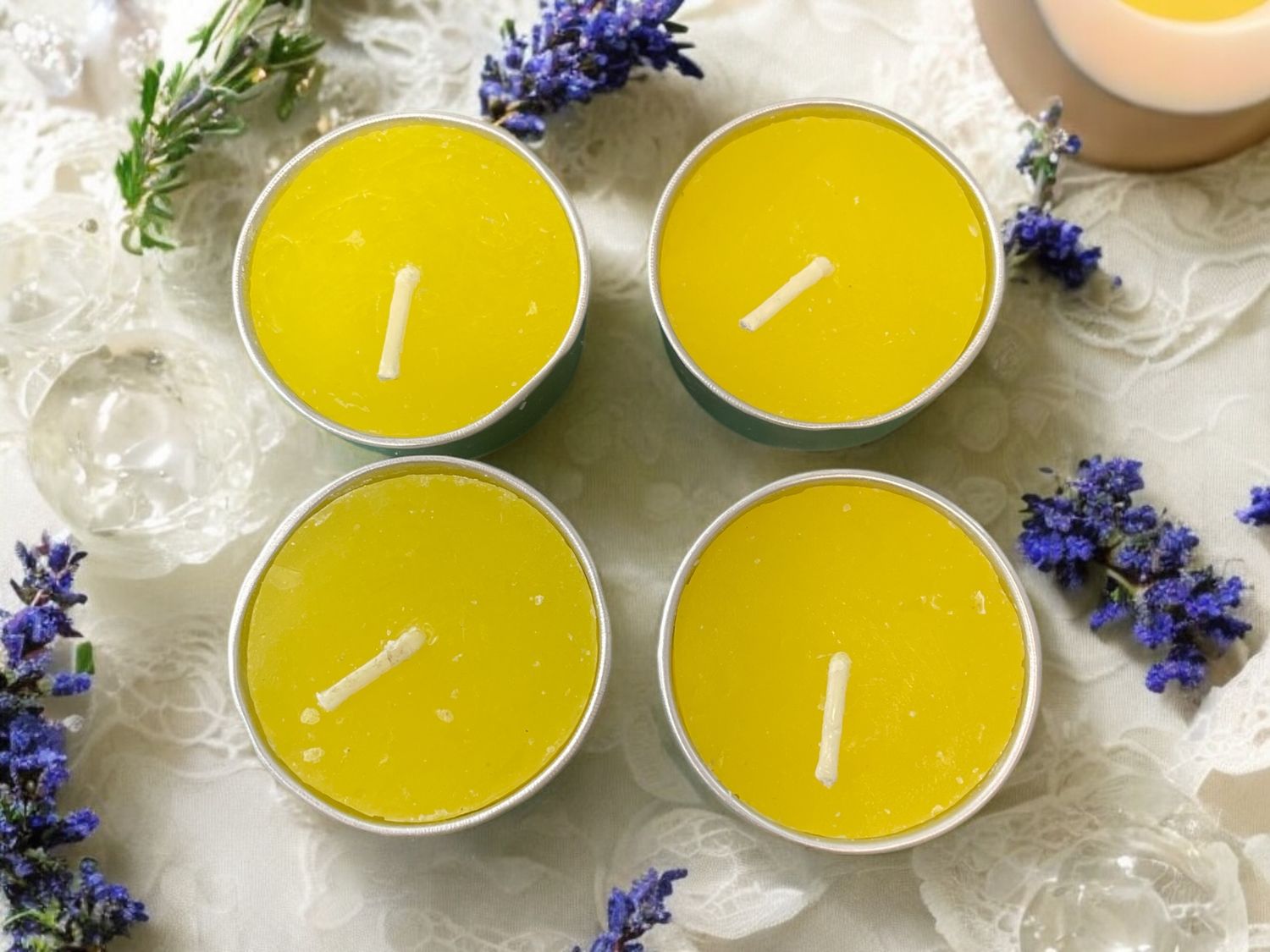 Yellow Unscented tea light candles - 4 count