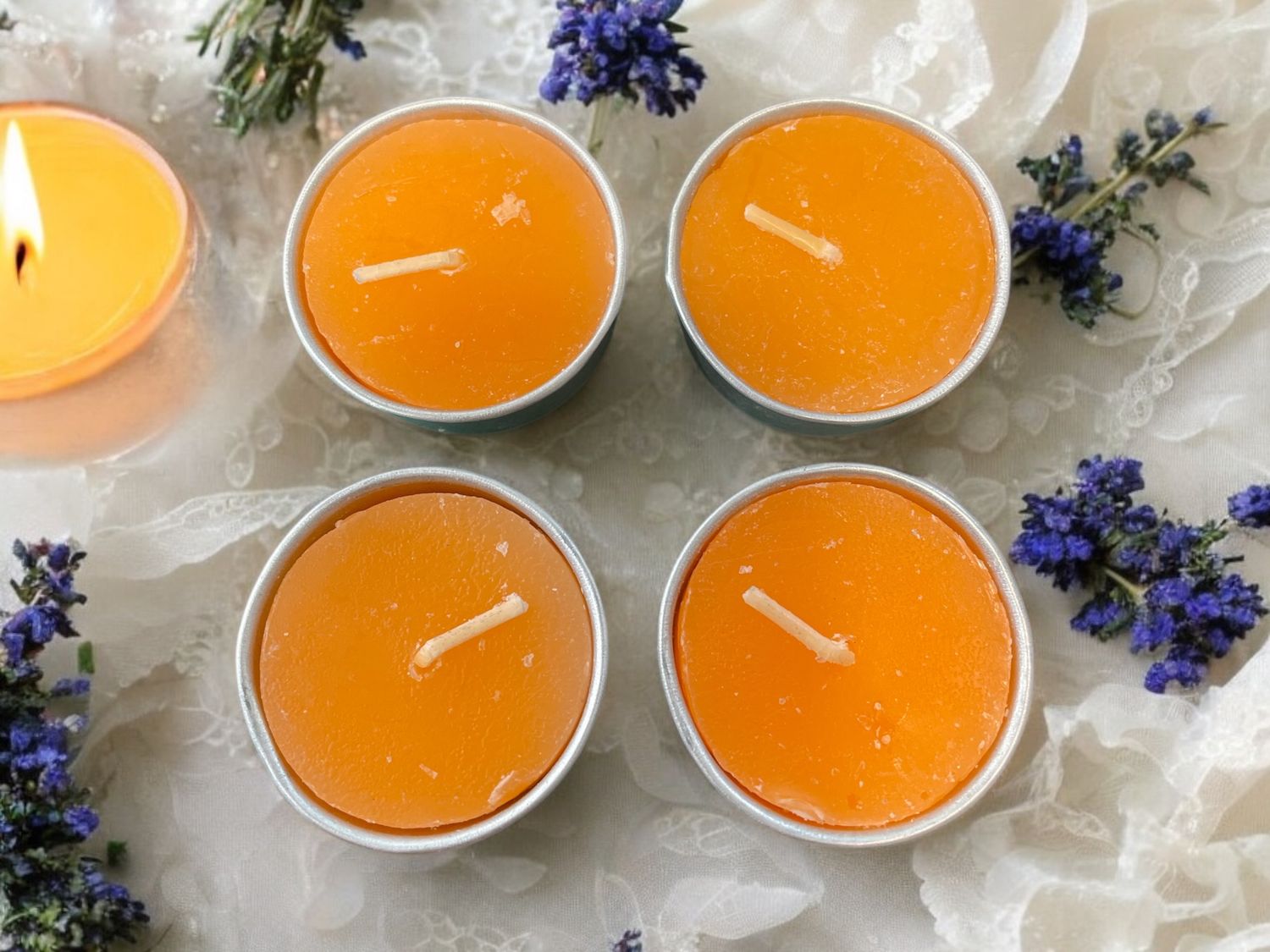 Orange Unscented tea light candles - 4 count