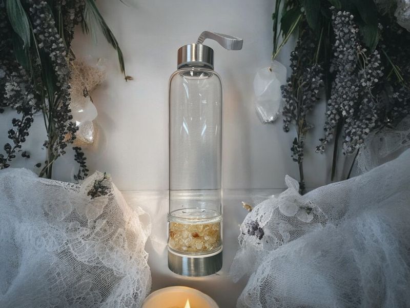 Glass Water Bottle w/Citrine chips