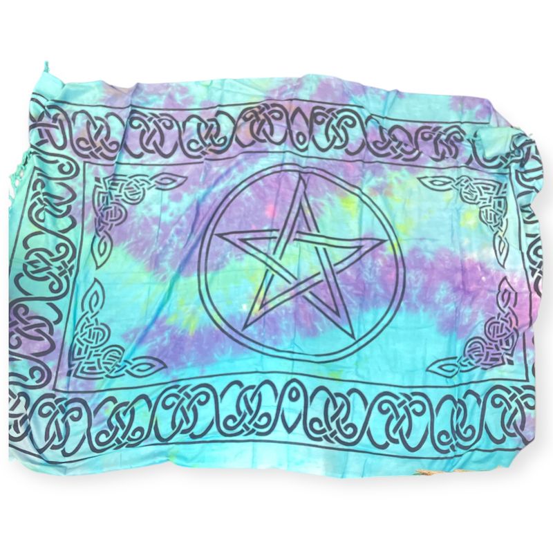 Pentacle Sarong Altar Cloth 44&quot; x 72&quot; Tie Dye Blue Green