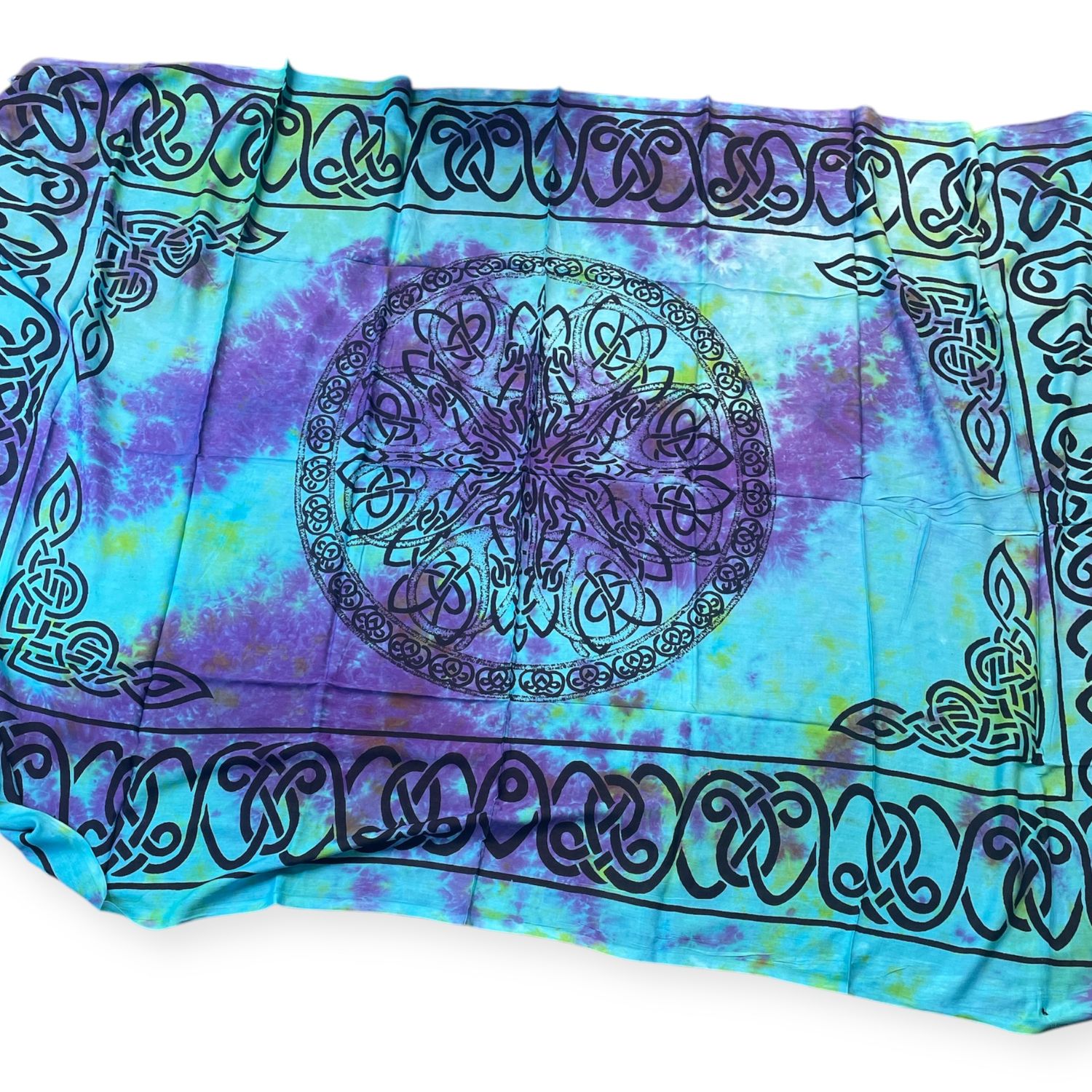 Knot Mandala Altar Cloth 44&quot; x 72&quot; Tie Dye Blue Green