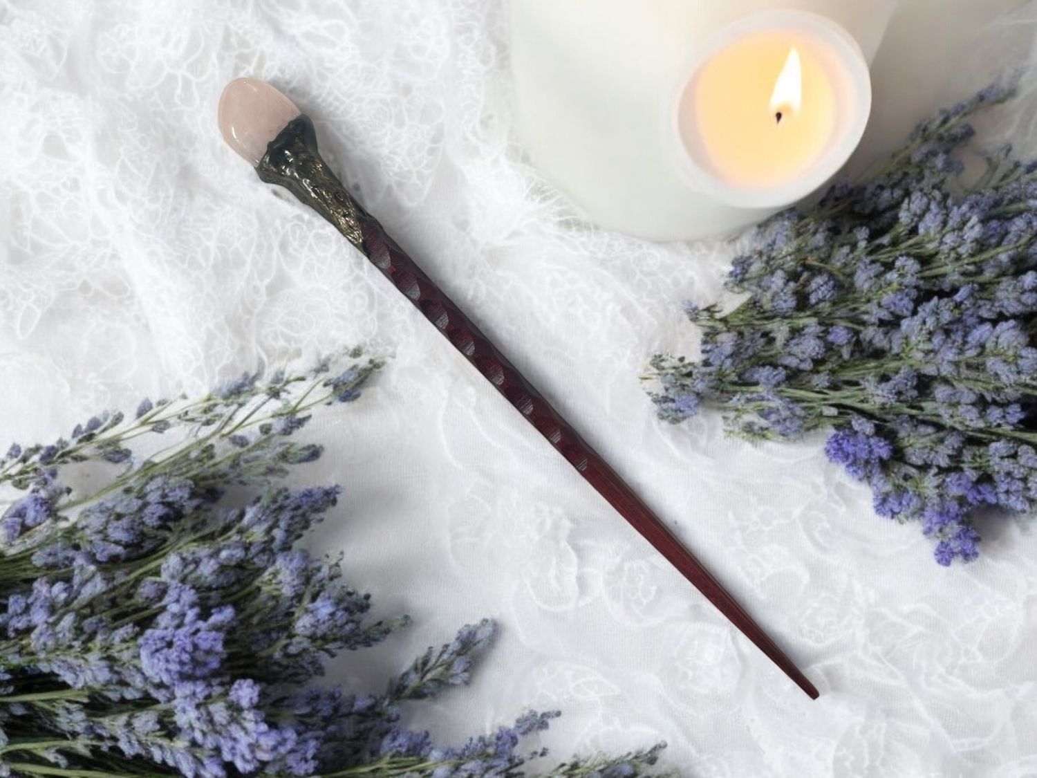 Rose Quartz Wooden Wand