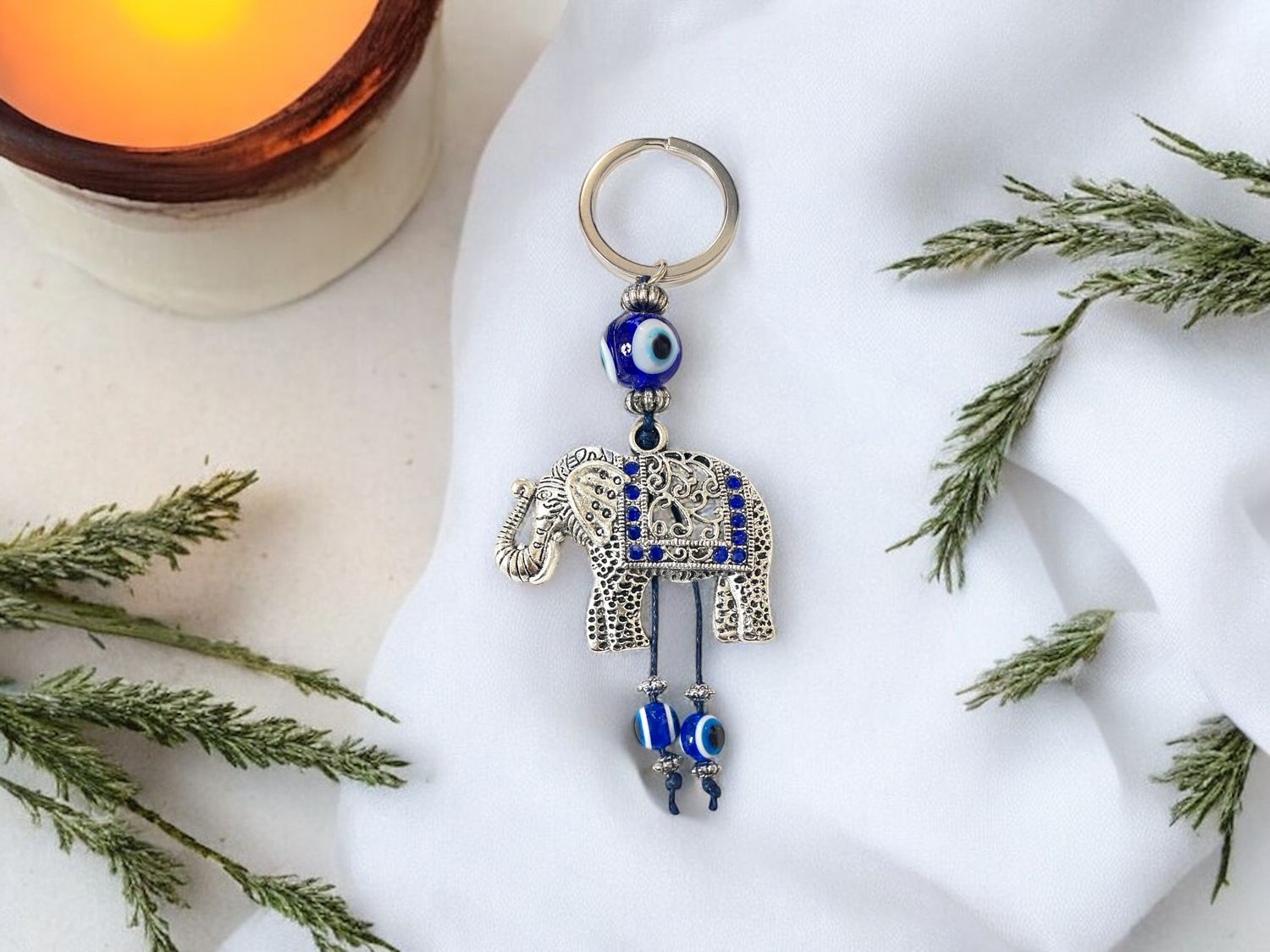 Evil Eye Metal Elephant Keychain