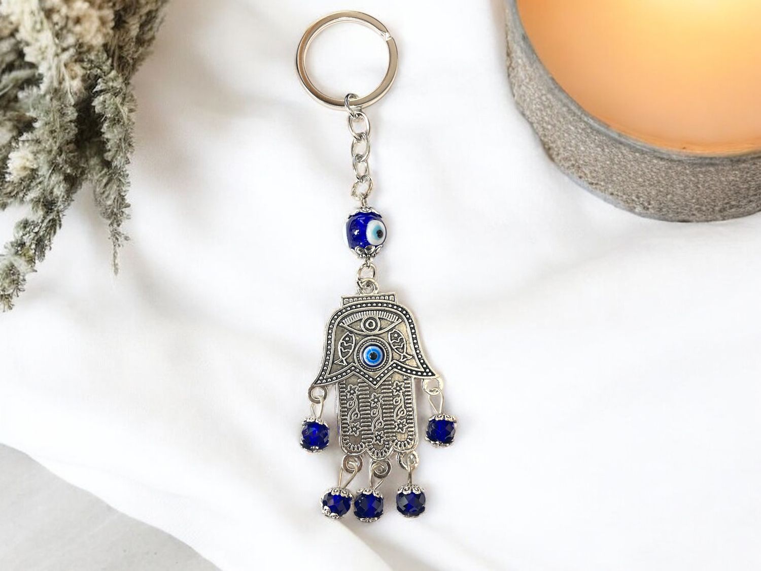 Evil Eye Metal Hamsa Keychain