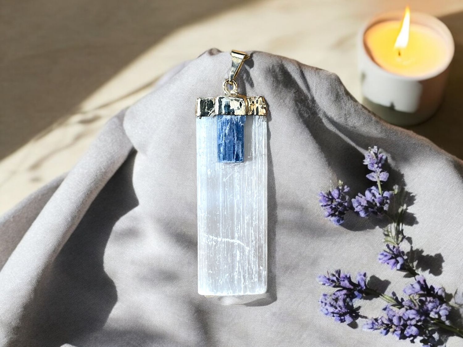 Selenite w/Kyanite Pendant