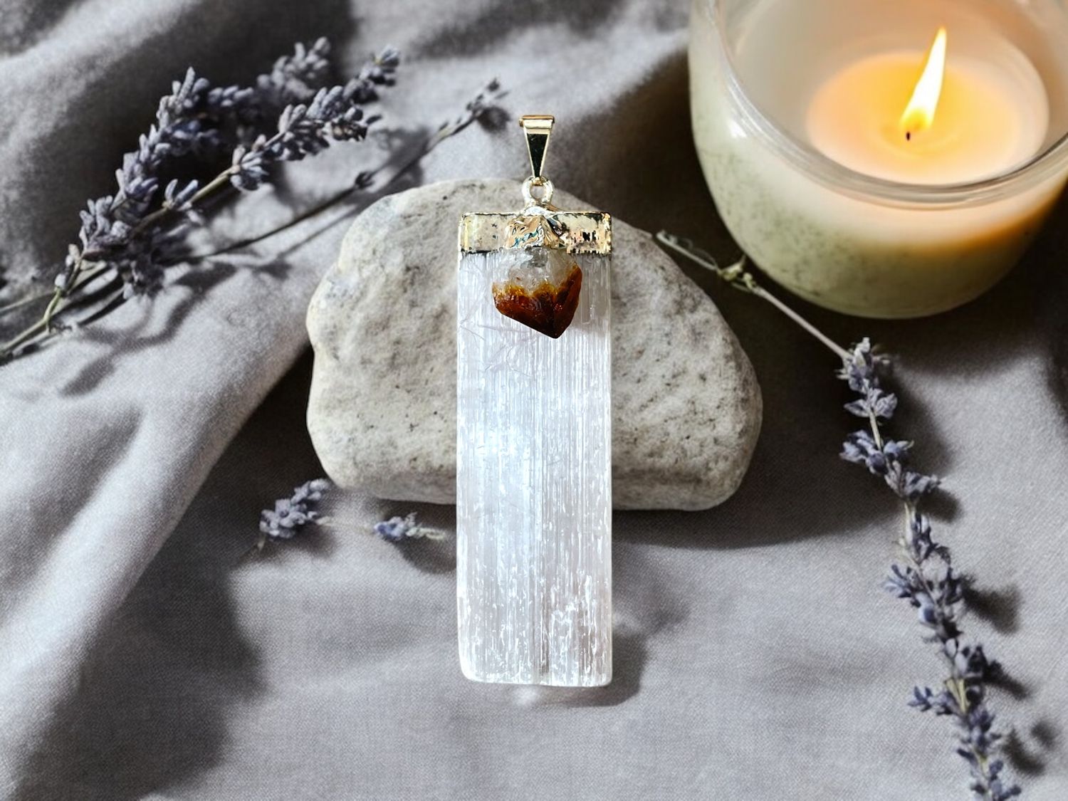 Selenite w/Citrine Pendant
