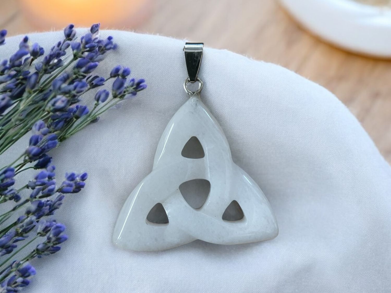 White Agate Triquetra Pendant