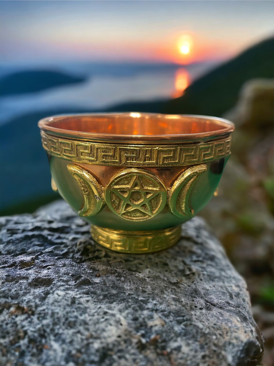 Triple Moon Pentacle  Offering Bowl Copper