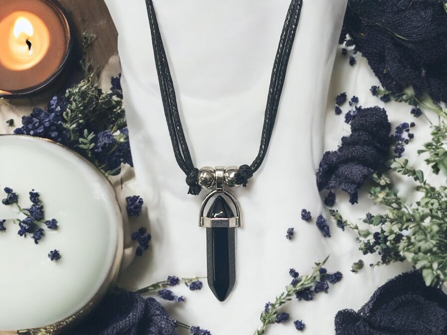 Black Obsidian Double Pointed Stone Pendant Necklace