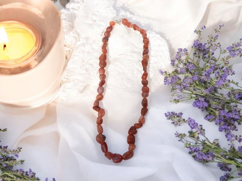 Carnelian Tumbled Stone Necklace 16&quot;