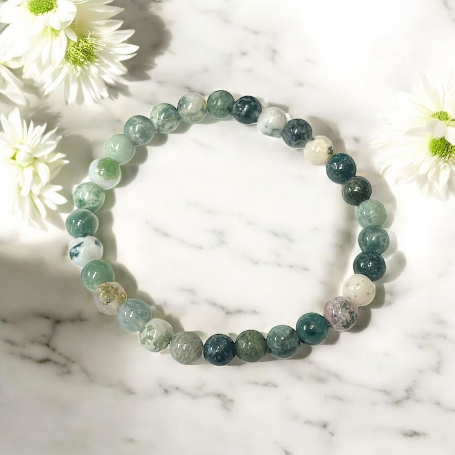 Moss Agate Bracelet 6 mm