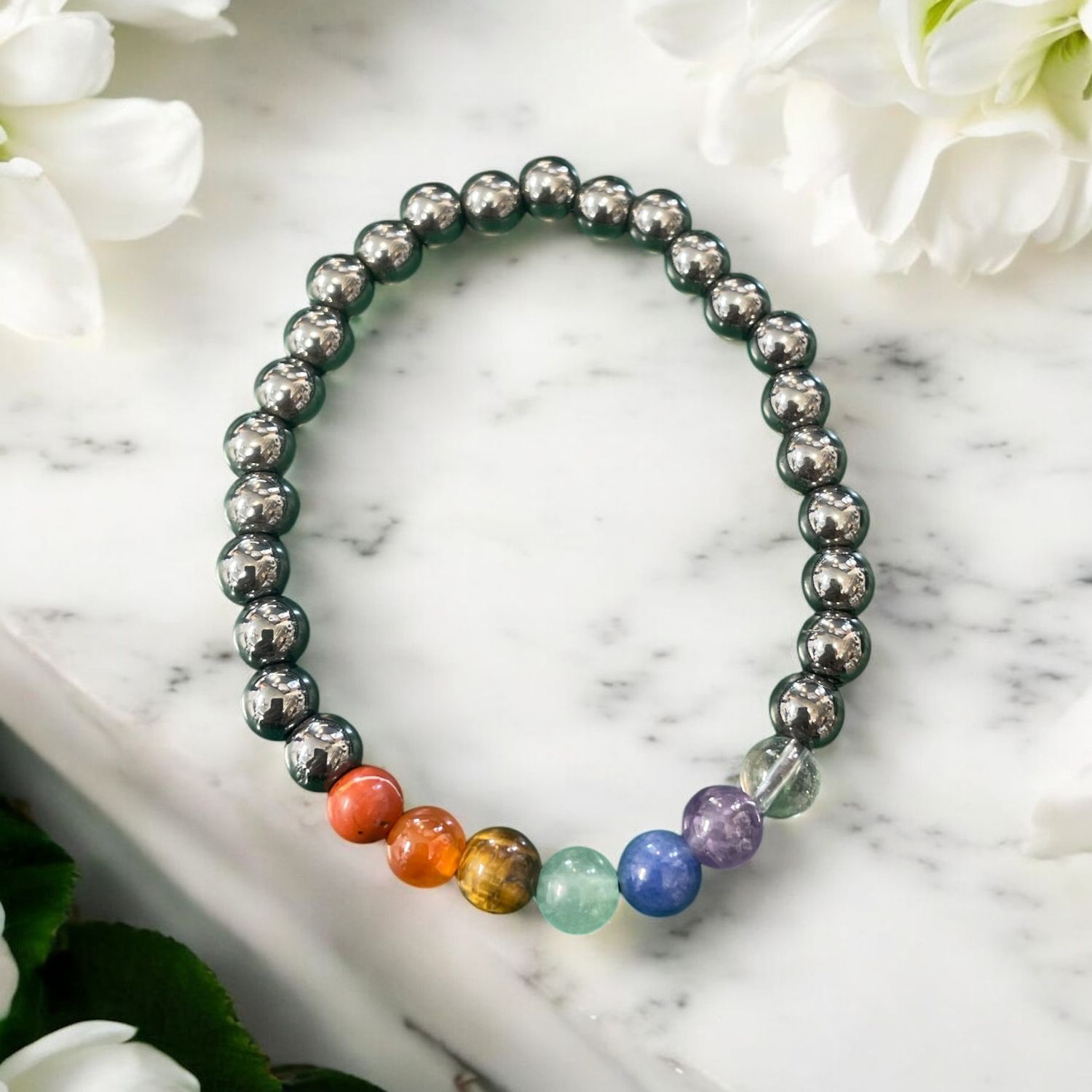 Hematite w/ Chakra Bracelet 6 mm